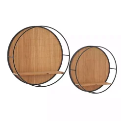 Brown Bamboo Modern Wall Shelves, Set of 2
