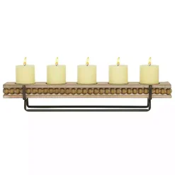 Brown Beaded Wood and Metal Base Candle Holder