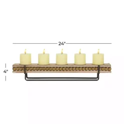 Brown Beaded Wood and Metal Base Candle Holder