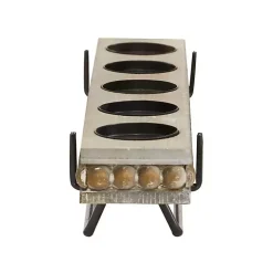 Brown Beaded Wood and Metal Base Candle Holder