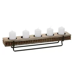 Brown Beaded Wood and Metal Base Candle Holder