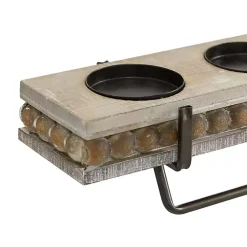 Brown Beaded Wood and Metal Base Candle Holder