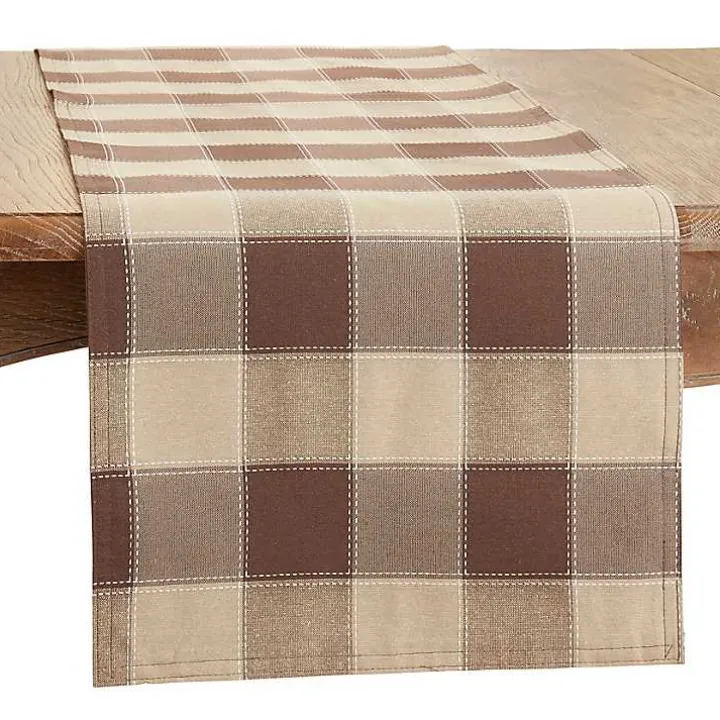 Brown Block Plaid Table Runner, 90 in.