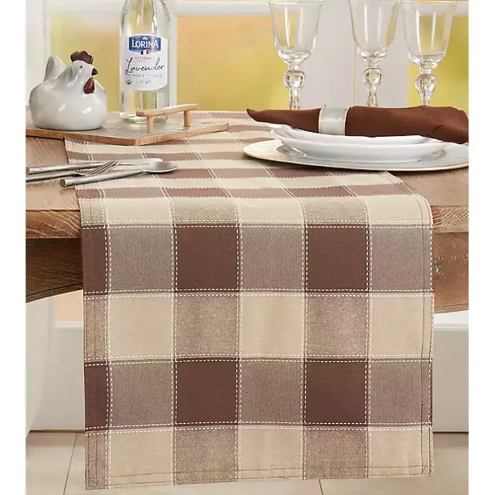 Brown Block Plaid Table Runner, 90 in.