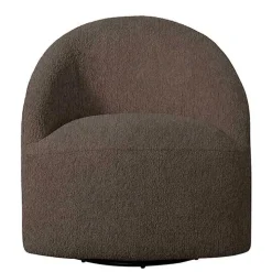 Brown Boucle Barrel Swivel Accent Chair
