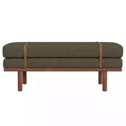 Brown Boucle Brown Faux Leather Bench