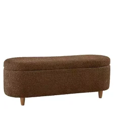 Brown Boucle Flip-Top Storage Bench