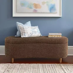Brown Boucle Flip-Top Storage Bench