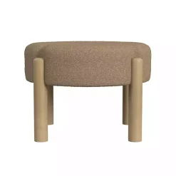 Brown Boucle Natural Wood Ottoman
