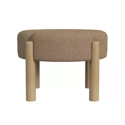 Brown Boucle Natural Wood Ottoman