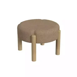 Brown Boucle Natural Wood Ottoman