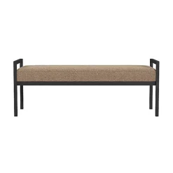Brown Boucle Upholstered Metal Frame Bench