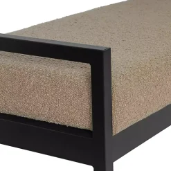 Brown Boucle Upholstered Metal Frame Bench