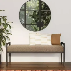 Brown Boucle Upholstered Metal Frame Bench