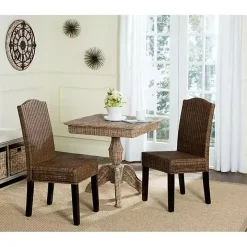 Brown Camelback Wicker Dining Chairs, Set of 2
