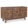 Brown Carved Wood Woven 3-Door Sideboard