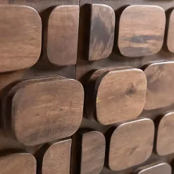 Brown Carved Wood Woven 3-Door Sideboard