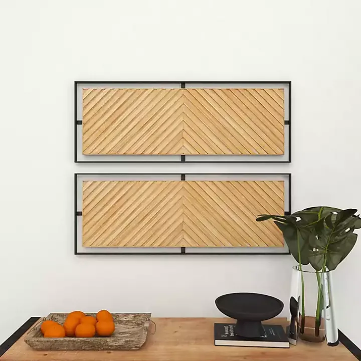 Brown Chevron Wood Wall Plaques, Set of 2