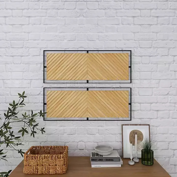 Brown Chevron Wood Wall Plaques, Set of 2