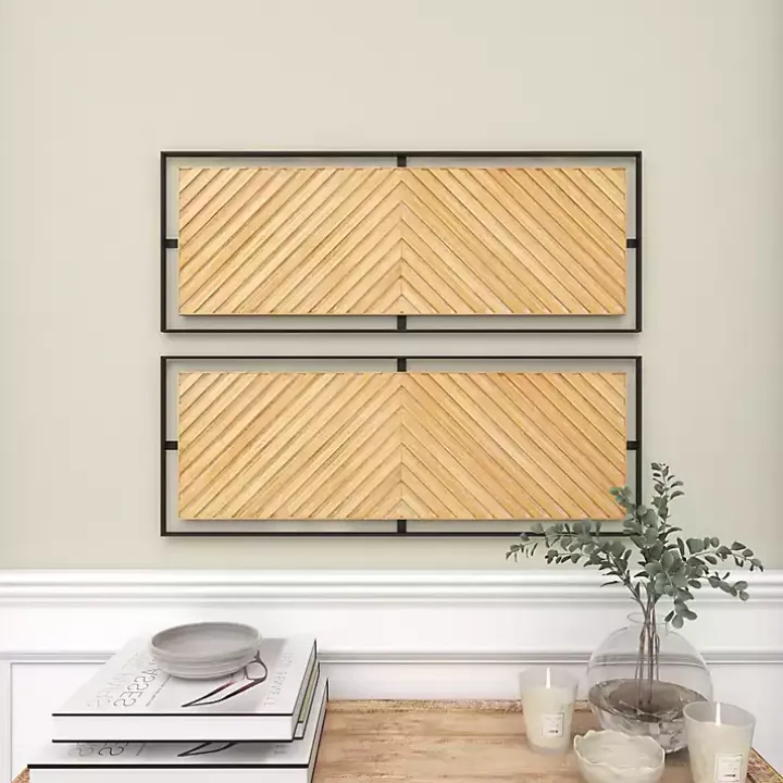 Brown Chevron Wood Wall Plaques, Set of 2