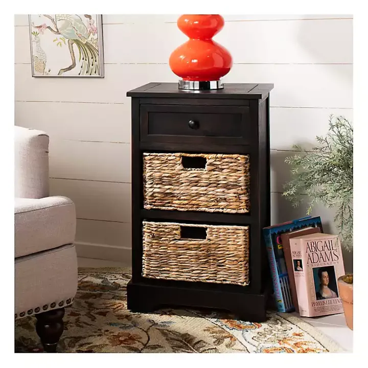 Brown Cora Accent Table with Woven Storage Baskets