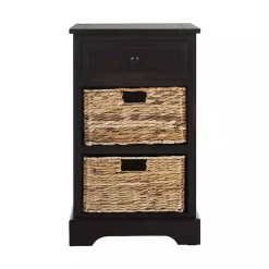 Brown Cora Accent Table with Woven Storage Baskets