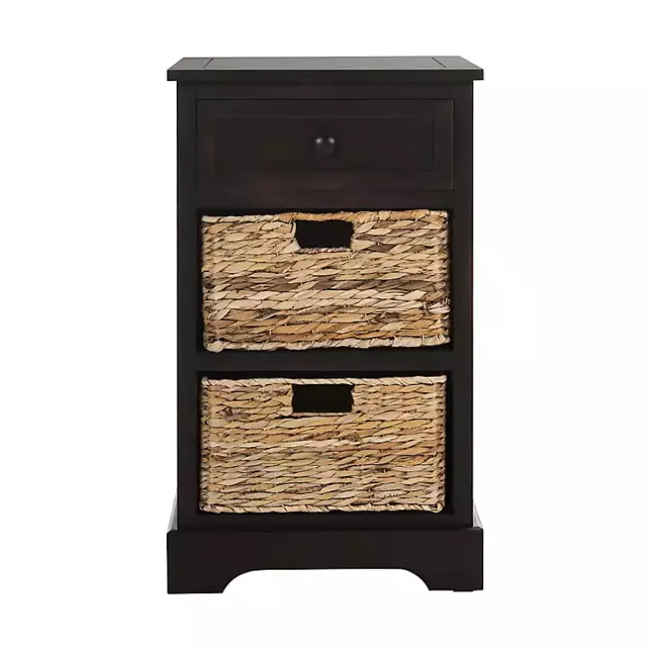 Brown Cora Accent Table with Woven Storage Baskets