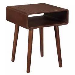 Brown Curved Edge Open Shelf Accent Table