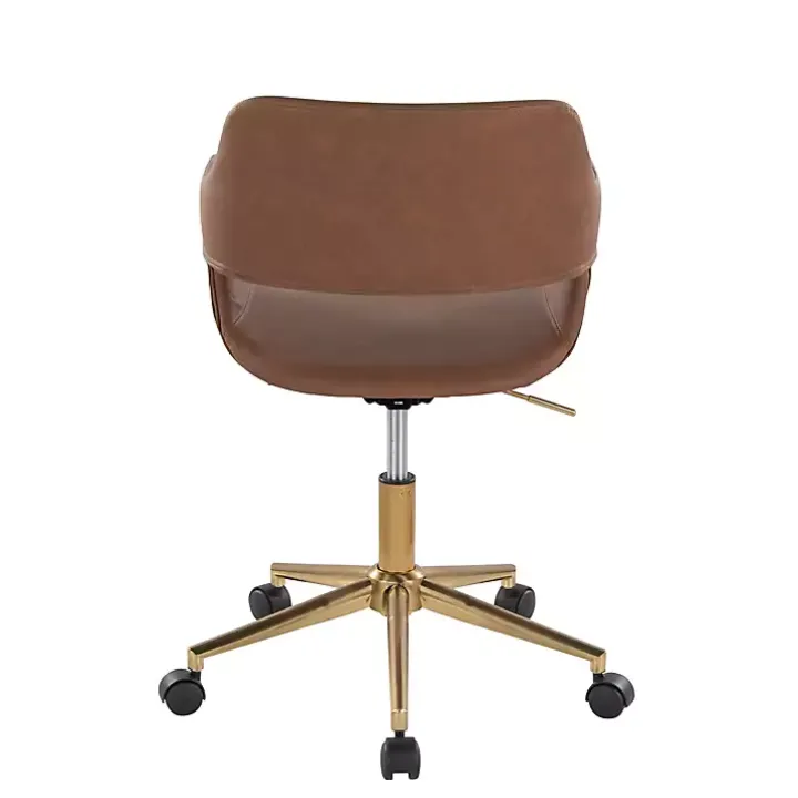 Brown Faux Leather & Gold Marshall Office Chair
