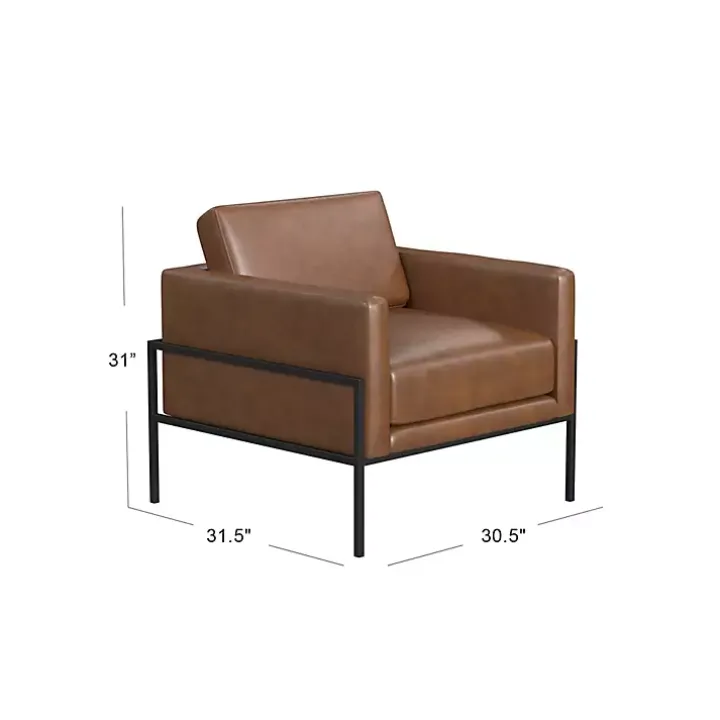 Brown Faux Leather Black Metal Accent Chair