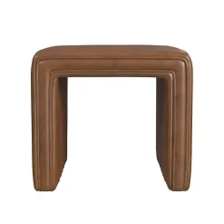 Brown Faux Leather Channeled Upholstered Ottoman