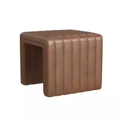 Brown Faux Leather Channeled Upholstered Ottoman