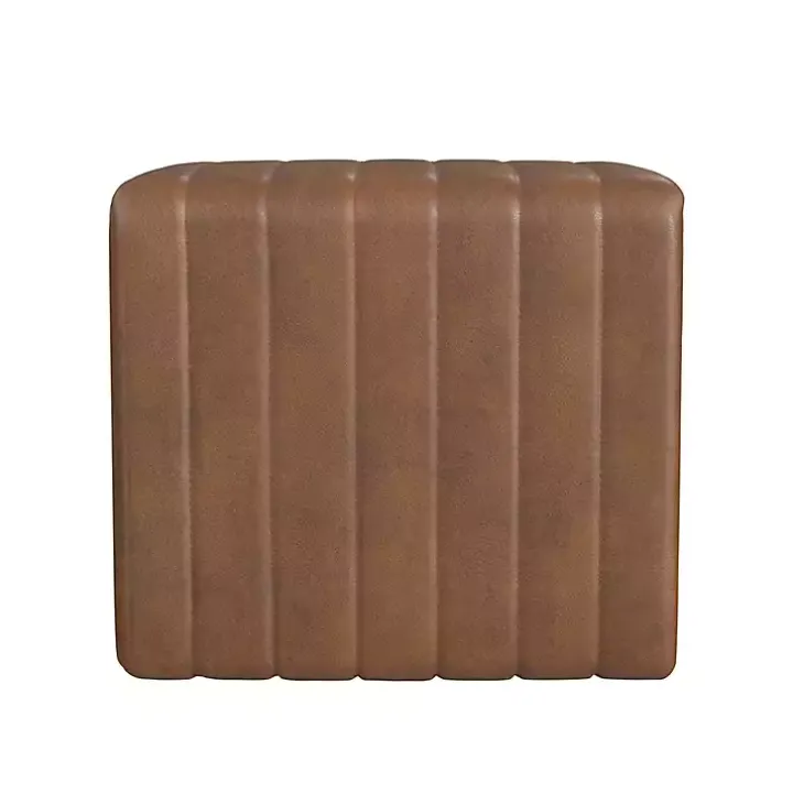 Brown Faux Leather Channeled Upholstered Ottoman