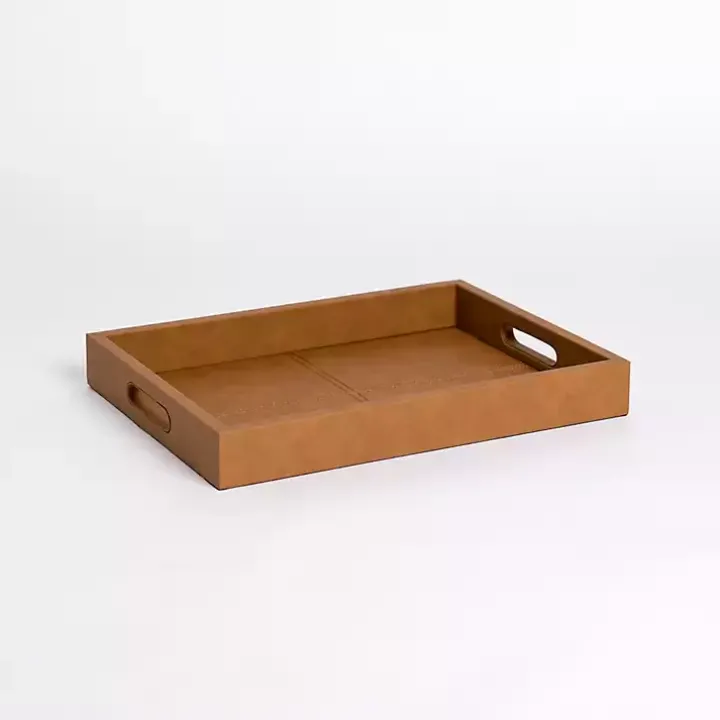 Brown Faux Leather Decorative Tray