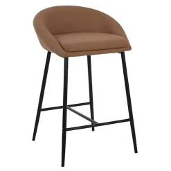 Brown Faux Leather Low Counter Stools, Set of 2