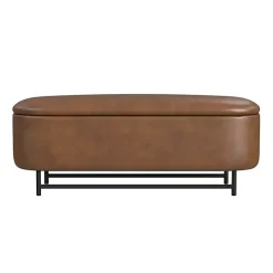 Brown Faux Leather Metal Storage Bench