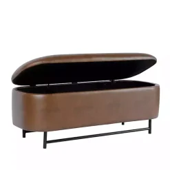 Brown Faux Leather Metal Storage Bench