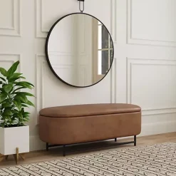 Brown Faux Leather Metal Storage Bench