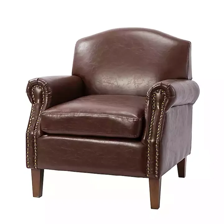 Brown Faux Leather Nailhead Taylor Armchair