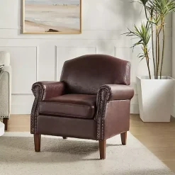 Brown Faux Leather Nailhead Taylor Armchair