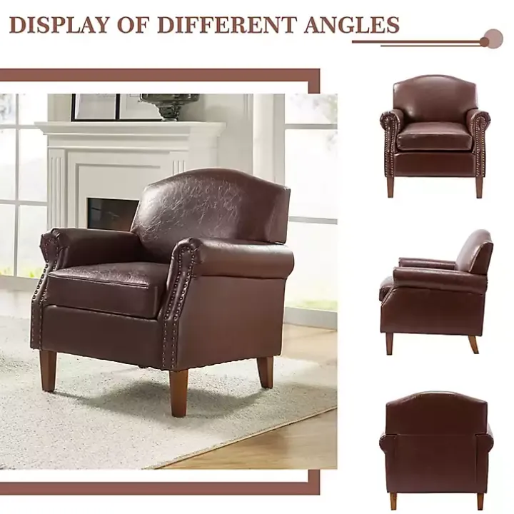 Brown Faux Leather Nailhead Taylor Armchair