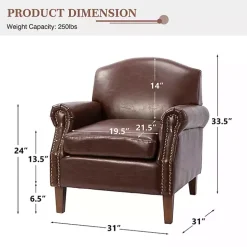 Brown Faux Leather Nailhead Taylor Armchair