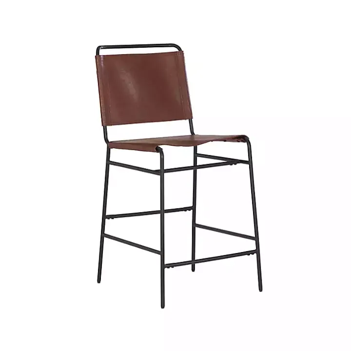 Brown Faux Leather Sling Counter Stool