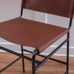 Brown Faux Leather Sling Counter Stool