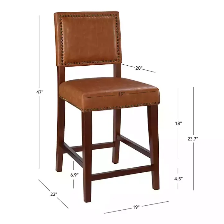 Brown Faux Leather Square Classic Counter Stool