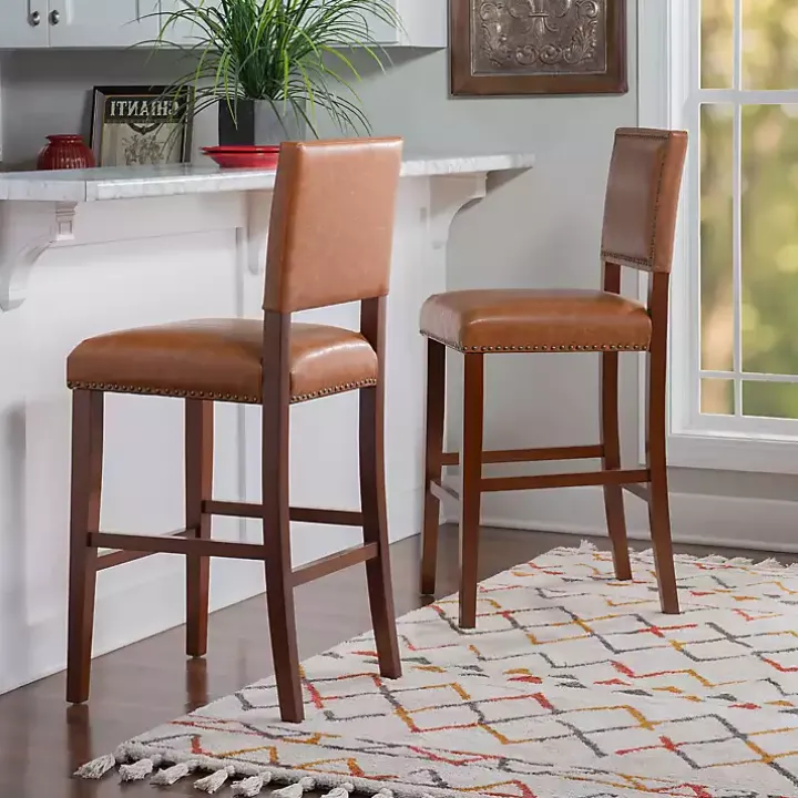 Brown Faux Leather Square Classic Bar Stool
