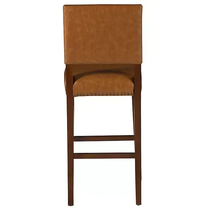 Brown Faux Leather Square Classic Bar Stool