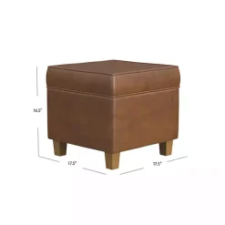 Brown Faux Leather Square Storage Ottoman