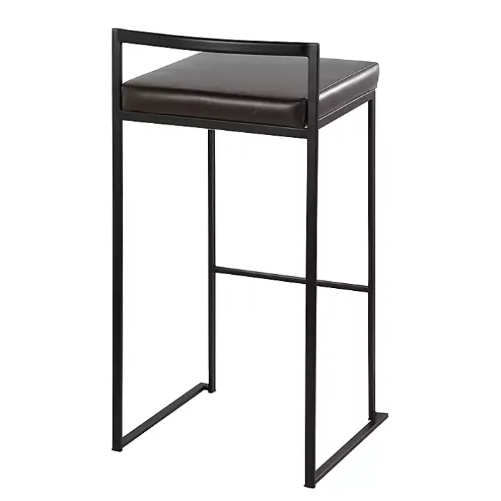 Brown Faux Leather Stackable Bar Stools, Set of 2