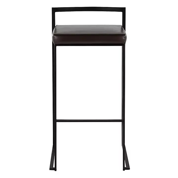 Brown Faux Leather Stackable Bar Stools, Set of 2